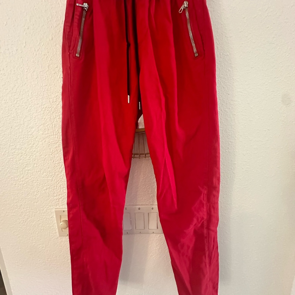 Joe's Jeans Red Track Pants with Elastic Waistband and Tapered Fit